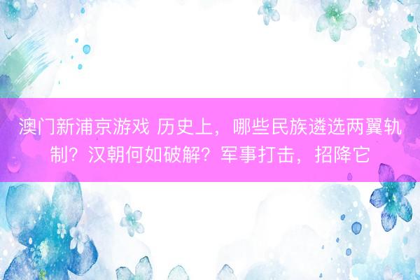 澳門新浦京游戲 歷史上，哪些民族遴選兩翼軌制？漢朝何如破解？軍事打擊，招降它